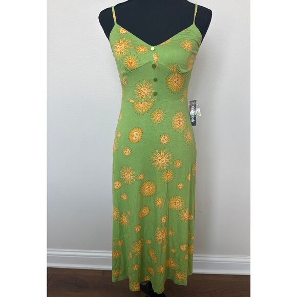 ModCloth 90's Suns Lime Green Seaside Vacay V-Neck Midi Slip Dress M NWT - Picture 1 of 10